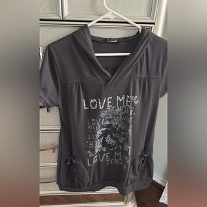 size medium gray graphic hooded tunic top